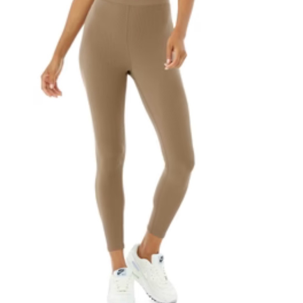 Alo Ribbed High-Waist 7/8 Blissful Leggings - Gravel Size XS